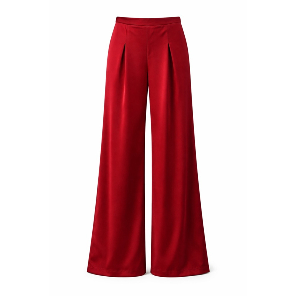 Bar III Red Satin Wide Leg Pants High Waisted Flowy Palazzo Size XS